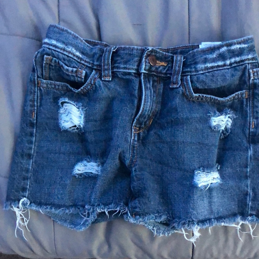 Ripped Darkwash Jean Shorts